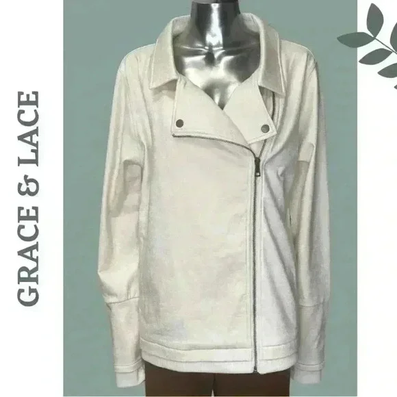 Grace @ Lace Move Free Leather Like Cream Knit Motorcycle Jacket Size XXL - Picture 4 of 12